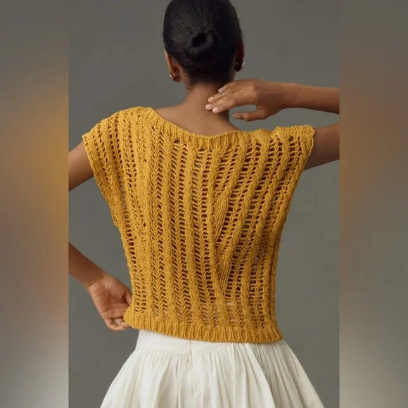 ✨ Anthropologie Asymmetrical Open-Stitch Muscle Sweater Vest - Picture 6 of 11